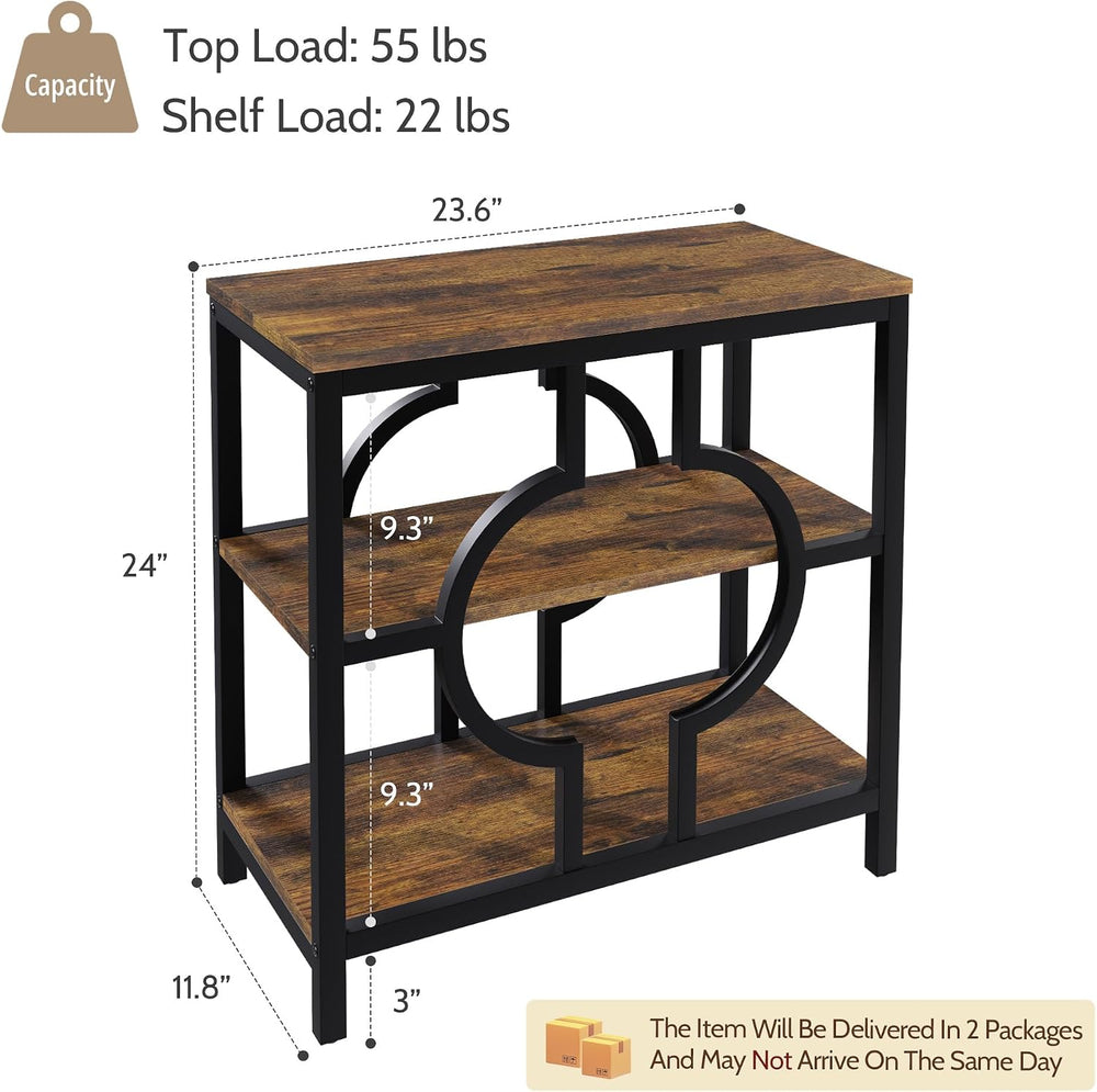 End Table Set of 2, Narrow Side Table with 3-Tier Storage Shelves, Wood Sofa ...