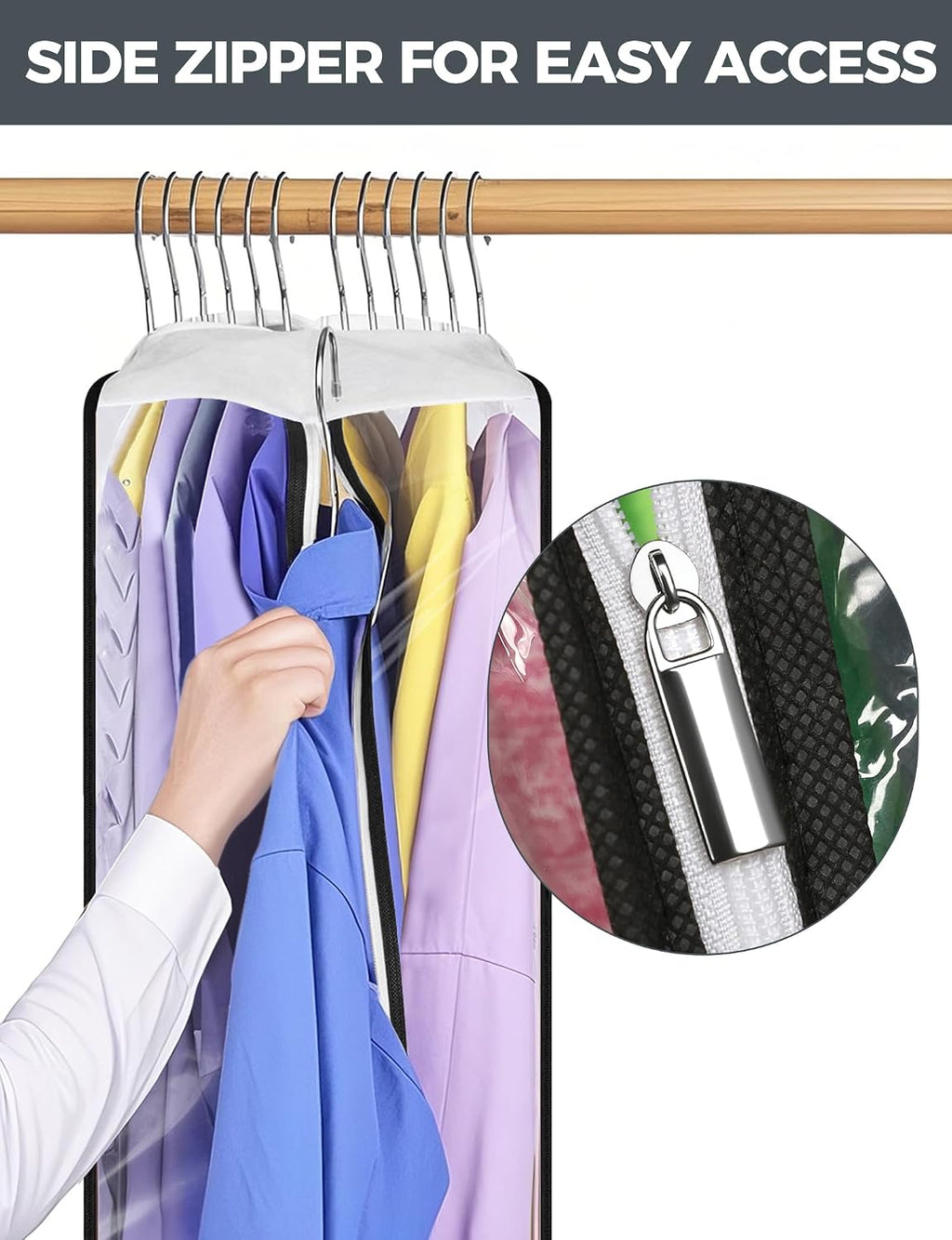 6 pcs 40" Garment Bags for Hanging Clothes, Clear Suit Bags for Closet Storage Clothing Storage, Garment Bags for Travel Covers with 10" Gussets for Coats, Jackets, Shirts and Sweater