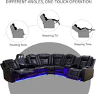 Power Reclining Sectional Sofa for Living Room,Modern L-Shaped Black Air Leather Sectional Couch Set,Recliner Sofa Set,with LED Lights,Cup Holder,Storage,Charging Ports,Home Theater Seat