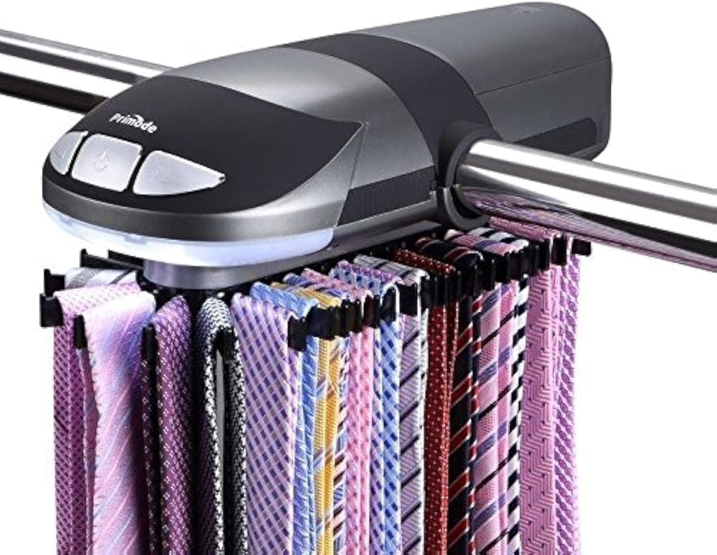 Motorized Tie Rack Stores Up to 50 Ties– Closet Organizer, Holds & Displays Up to 50 Ties Or Belts, Rotation Operates with Batteries. Great Gift Idea for Fathers Day