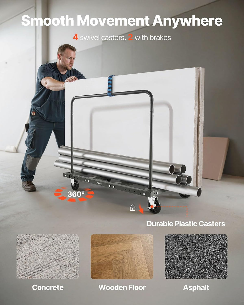 VEVOR Folding Table Cart, 1800 LBS Heavy Duty Table Trolley with 5" Swiv...