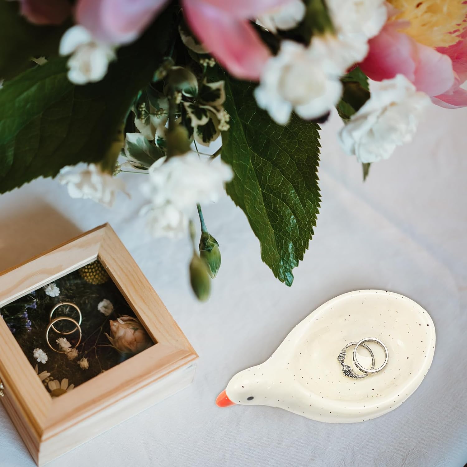 Handmade Ceramic Silly Goose Ring Dish Jewelry Tray Cottage Trinket Tray Cute Silly Goose Ring Dish for Rings Earrings
