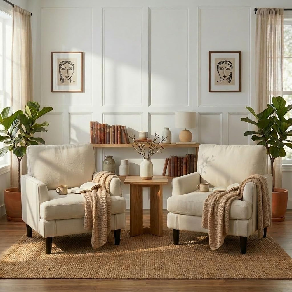Kromax Accent Chair for Living Room Set of 2, Modern Reading Chair, Beige | M...