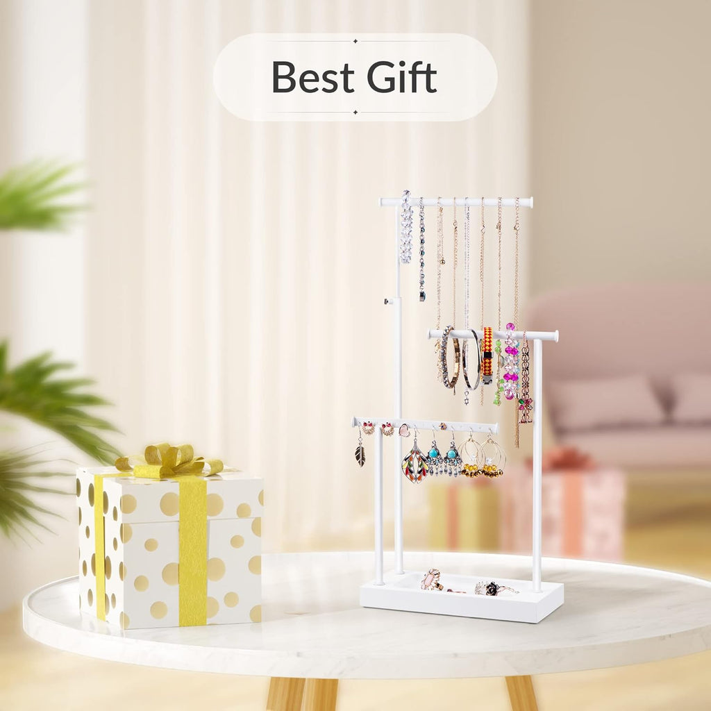 SRIWATANA Jewelry Organizer Stand, Extra Tall Jewelry Display Necklace Holder, Gift Idea (White)