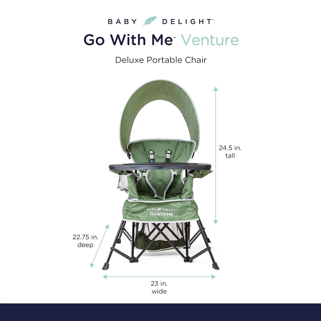 Baby Delight Go with Me Venture Portable Chair Bundle with Sun Canopy | for Indoor & Outdoor Use | 3 Growth Stages | Teal & Moss Bud Green
