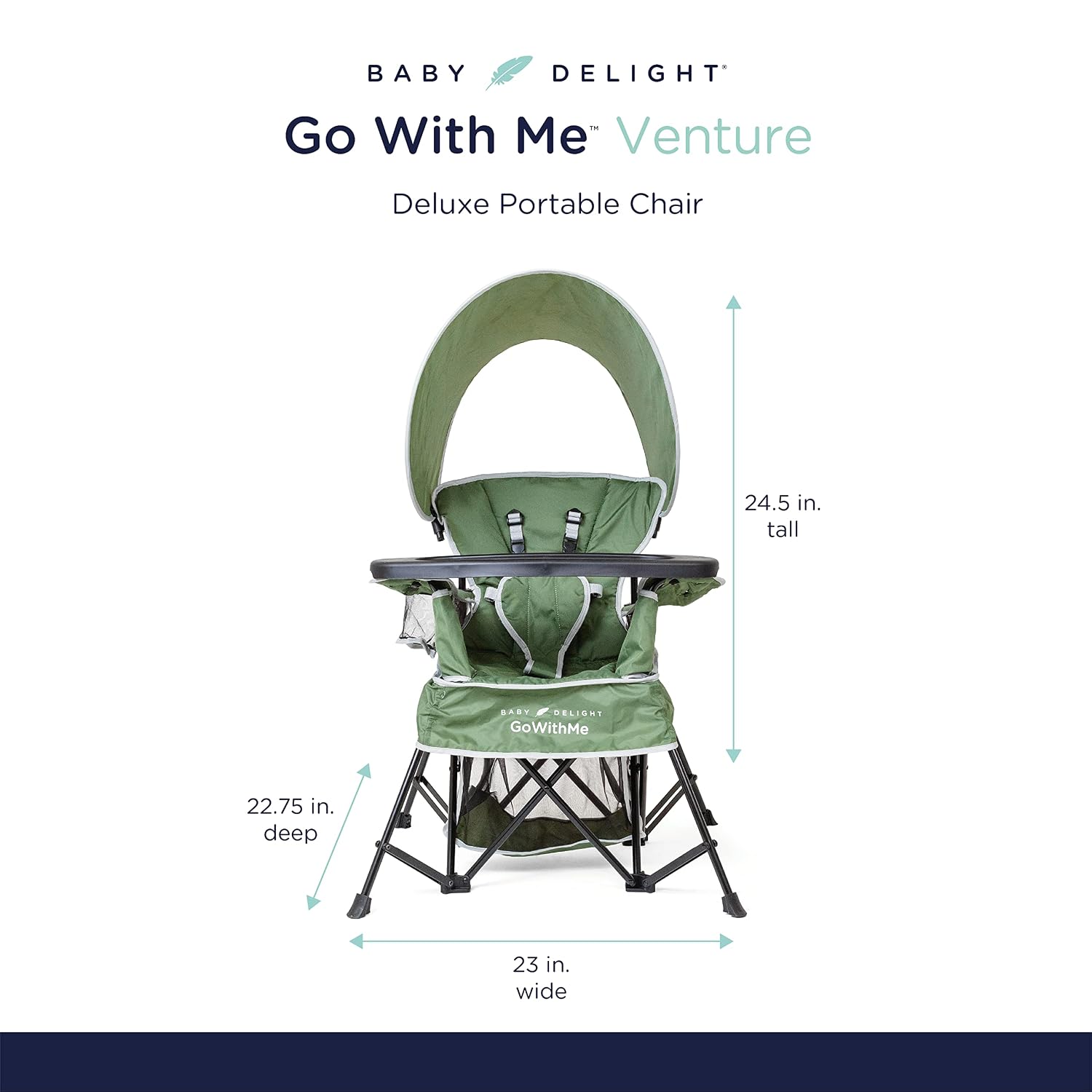 Baby Delight Go with Me Venture Portable Chair Bundle with Sun Canopy | for Indoor & Outdoor Use | 3 Growth Stages | Teal & Moss Bud Green