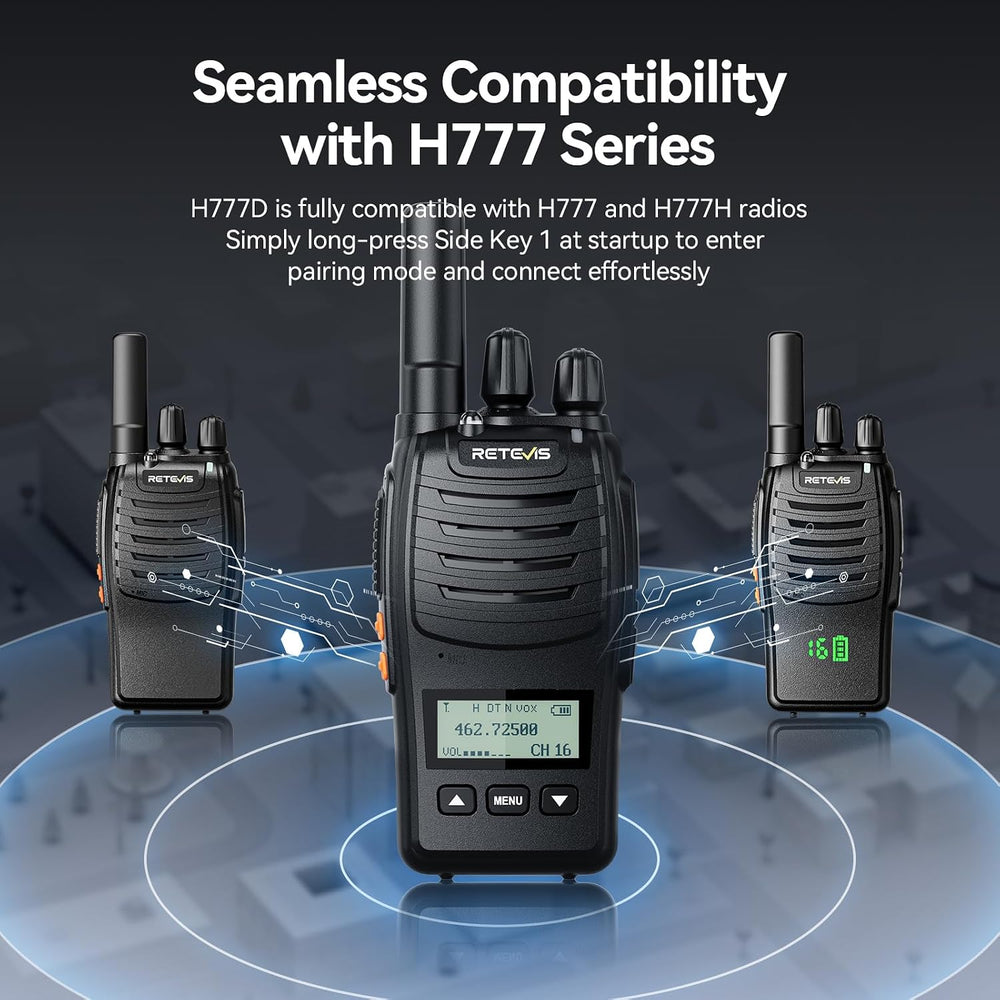Retevis H777D Walkie Talkies with Earpiece, Long Range 2 Way Radio(6 Pack)