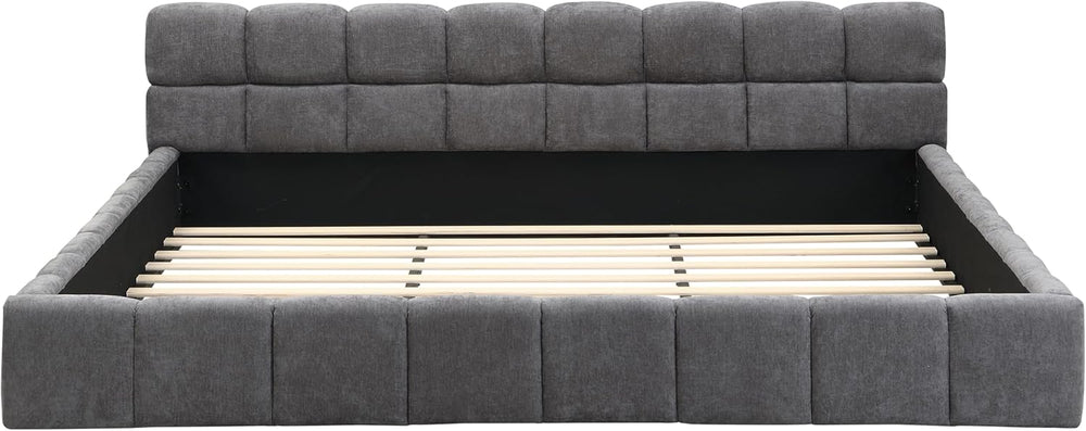Merax King Size Elegant Chenille Upholstered Platform Bed with Thick Headboar...
