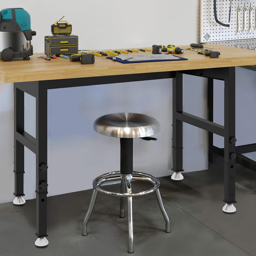 48'' Adjustable Workbench, Solid Wood Work Bench Table, Metal Tool Be...