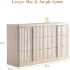 Fluted Dresser for Bedroom, 47" Wide 6 Drawer Dresser, Modern TV Stand Set, Curved Profile Design, Chest of Drawers with Solid Wood Handle for Living Room, Bedroom, Hallway