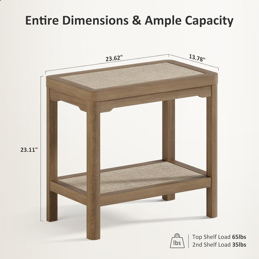 Eclatara Night Stand Set of 2, Farmhouse End Table with 2 Tier Boho Rattan Sh...
