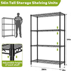 Storage Shelves Heavy Duty, 36" L x 14" W x 54" H Garage Wire Shelving Unit Loads 1400LBS, 4-Tier Adjustable Metal Industrial Utility Shelf Rack for Kitchen, Laundry Room, Pantry, Warehouse, Basement
