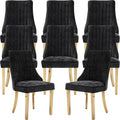 Black Mid Century Dining Chairs Set of 8, Modern Kitchen & Dining Room Chairs Set of 8, Chenille Fabric Upholstered Kitchen Chairs for Dining Table, Sillas de Comedor, Gold Legs (Black, 8 Pcs)
