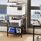 Ollieroo 3 Tier Printer Stand, Large Table with Wheels, Rolling Cart with Height Adjustable Middle Storage Shelf, 23.6 x 23.6 x 30.3 Inches Shelf for Home Office, Black