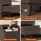 Nightstand with Charging Station, 21" Tall Nightstand w/2 Storage Drawers, Wood Night Stand with Hidden Handle, 17'' Wide Modern Bedside Table for Bedroom, Brown