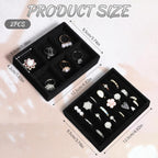 2 PCS Black Velvet Stackable Ring Organizer Tray, Earrings Display Tray Storage, Small Jewelry Trays, Display Storage Holder for Ring Earrings Jewelry (2 Styles)