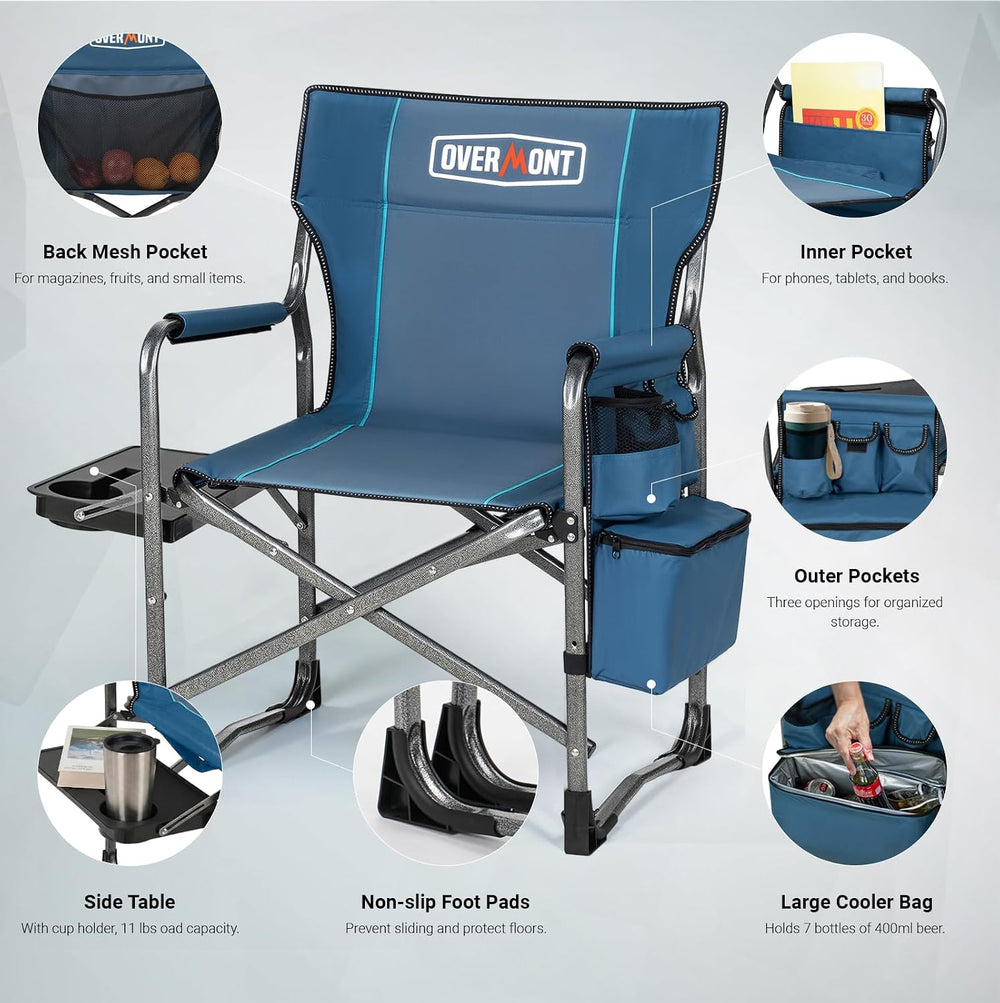 Overmont Folding Camping Chair with Side Table, Cooler Bag, 400 lb Capacity |...