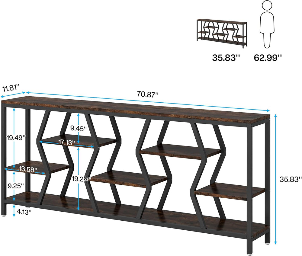 Tribesigns 70.9" Sofa Console Table with Storage Shelves (Rustic Brown) ...