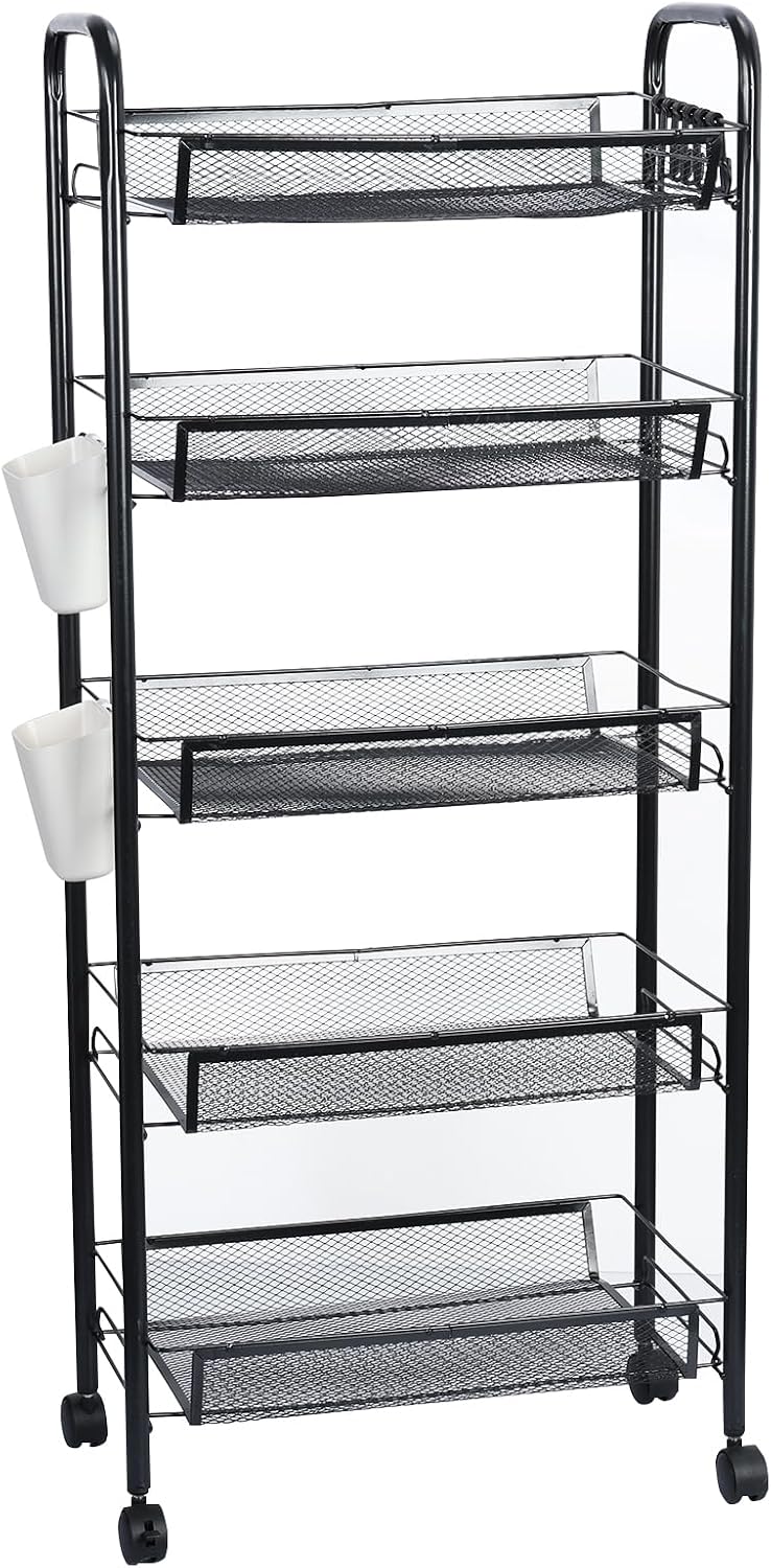 5-Tier Stackable Metal Wire Storage Basket with Wheels – 360° Swivel Casters,...