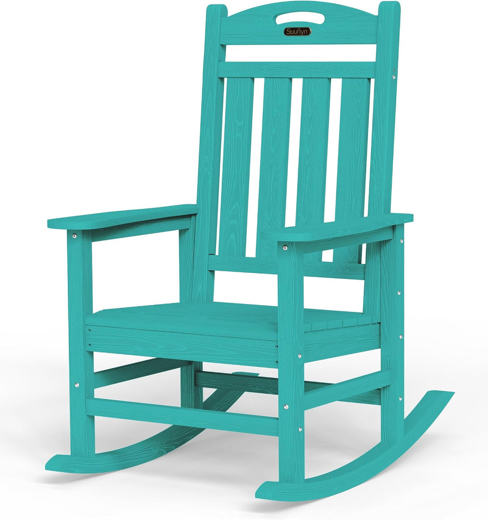 Oversized Outdoor Rocking Chair, High Back Porch Rocker Chair, HDPE All Weath...