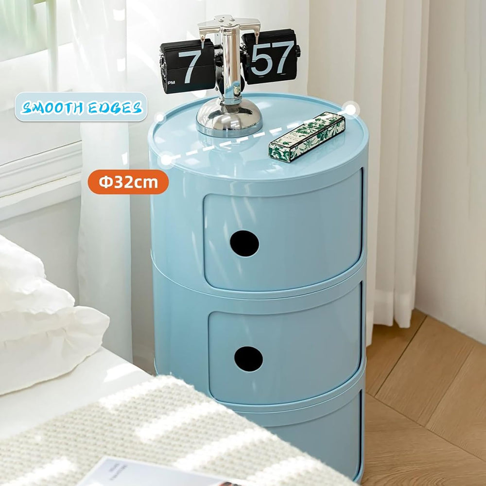 3 Tier Round Nightstand with Drawer, Royal Blue Round Side Table Small Plasti...