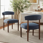 VKNOW Wooden Dining Chairs Set of 2, Modern Upholstered Dining Room Chairs with Walnut Wood Legs and Curved Backrest, Fabric Kitchen Chairs for Farmhouse/Living Room/Dining Room, Blue