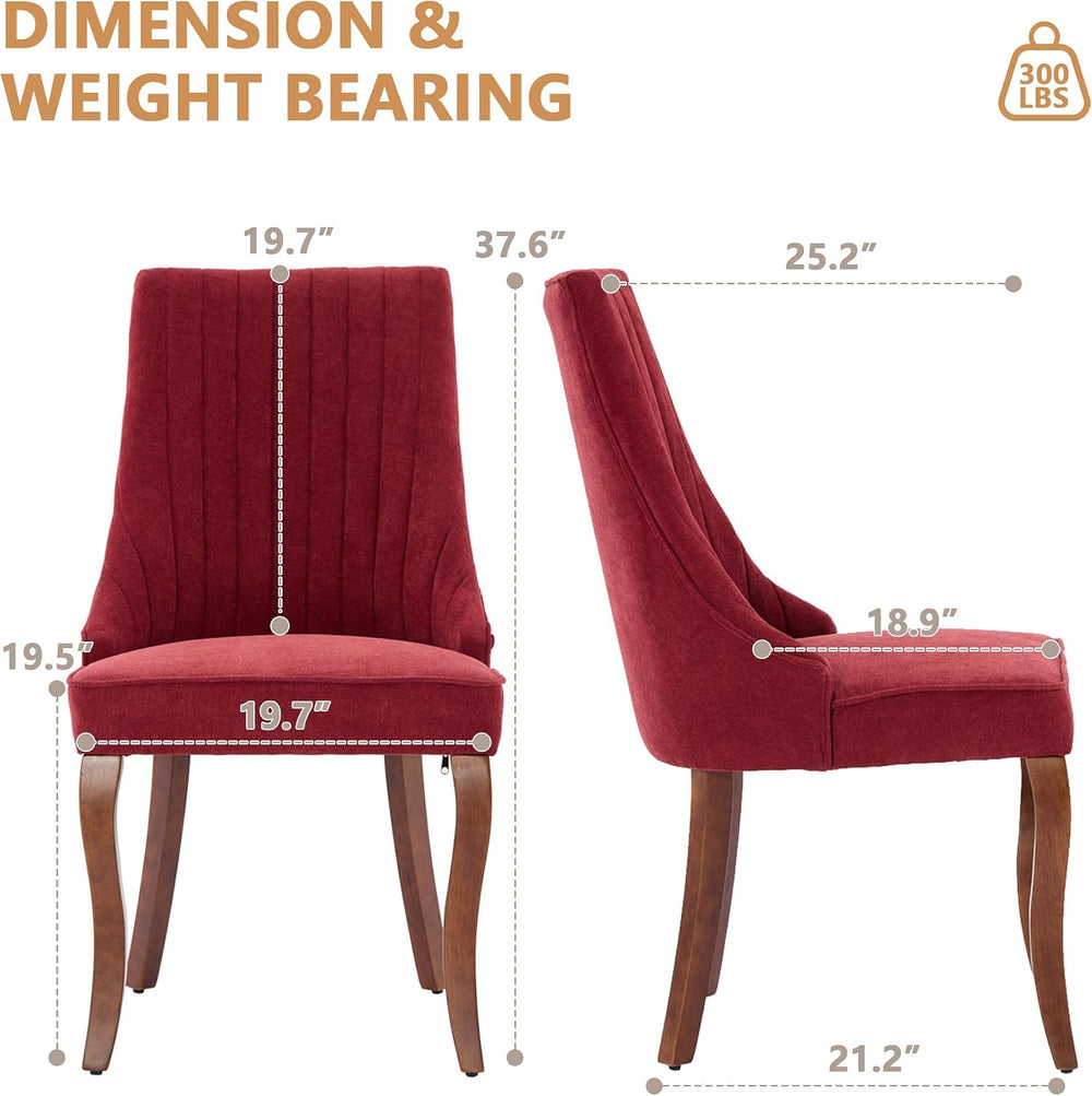 Aoowow Linen Blend Upholstered Dining Chairs Set of 2,Channel Tufted Dinner C...