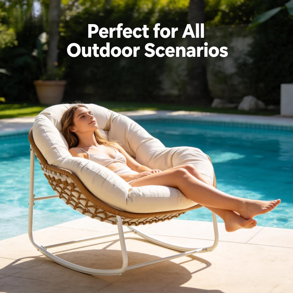 YDcosyfy Oversized Outdoor Papasan Rocking Chair with Soft Cushion, Comfy Pat...