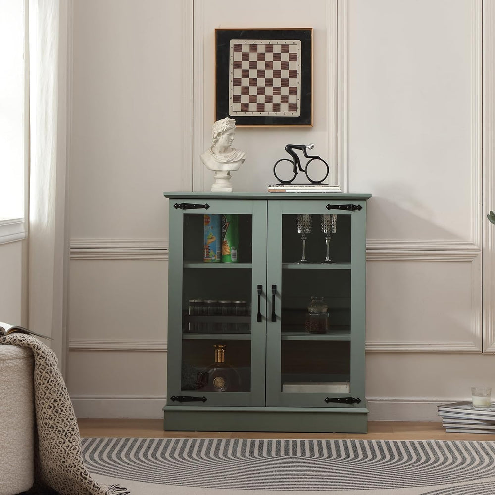 FOREST GRAVITY 31.5'' Small Display Buffet Cabinet with Glass Doors f...