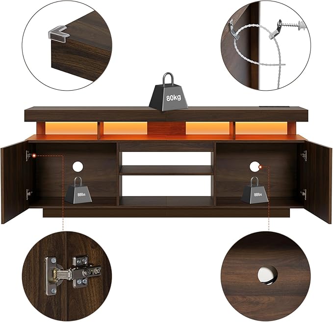 HOMMPA 75 Inch LED TV Stand, Modern Tall Entertainment Center with Power Outlets for Living Room, Bedroom, Walnut TV Console with Storage, Gaming Media Cabinet for 75/70/65/55 Inch TVs