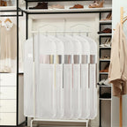 58" 100% Organic Cotton Garment Bags for Hanging Clothes and Storage, Breathable Clothes Covers with Viewing Window and Card Pocket for Short Dresses, Jackets, Suits