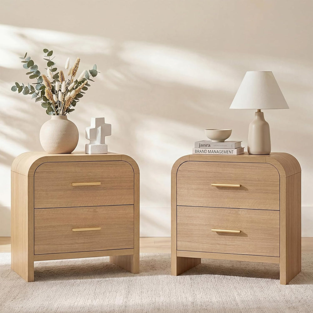Night Stand Set of 2 [Unique Curved Profile] [FSC-Certified Wooden Board] 2-D...