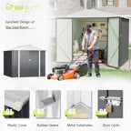 Greesum 8x6FT Outdoor Storage Shed, Utility Tool Shed with Sloping Roof, Metal Storaged Garden Shed with Door & Lock for Patio Storage, Gray