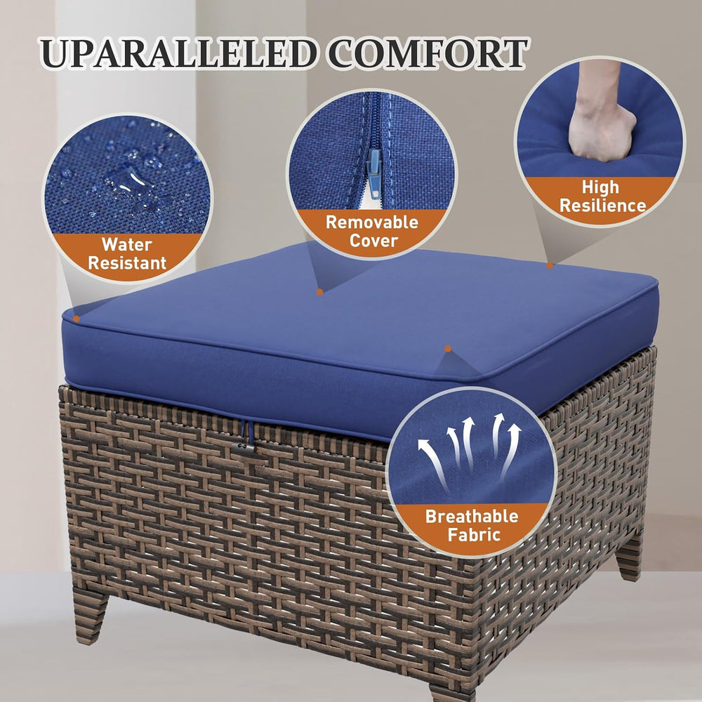Canyon Ridge Wicker Outdoor Ottomans Set of 2, Patio Ottoman Foot Rest for Co...