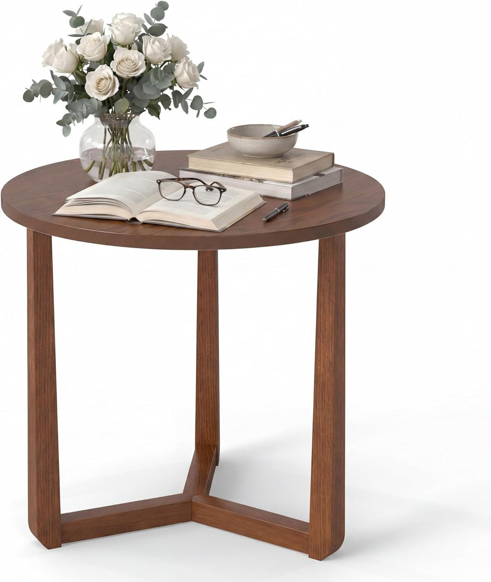 Tangkula Farmhouse Side Table, 22.5” Round End Table with Solid Rubber Wood L...