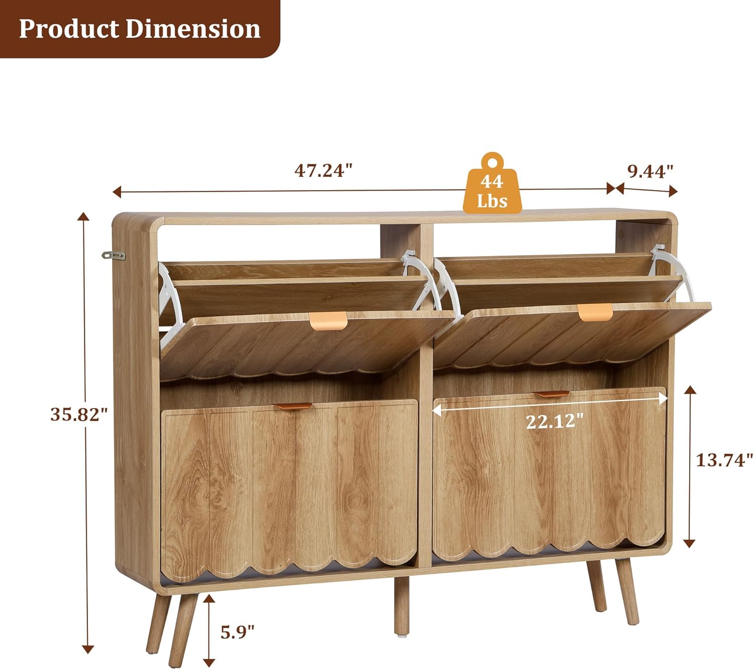 ORRD Shoe Storage Cabinet for Entryway with 4 Flip Drawers, Freestanding Narrow Wood Shoe Cabinet with Wave Panel, Hidden Shoe Organizer for Foyer, Hallway (Natural)