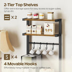 YATINEY Bakers Rack, 5-Tier Coffee Bar Station, Coffee Stand with Pod Drawer Holder, Versatile Kitchen Storage Rack with 4 Hooks, for Living Room, Cafe Corner, Rustic Brown and Black KF01BRY1