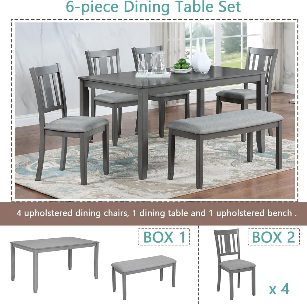 KEIKI 6-Piece Standard Height Dining Table Set with Rectangular Table, 4 Upho...