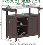 Weatherproof HIPS Outdoor Kitchen Island with Stainless Steel Top & Storage Cabinet, Movable Prep Table with Wheels for BBQ Food Prep, Outdoor Grill Cart for Parties, Brown