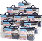 10 Pack Clear Storage Bags for Clothes, 22L Blanket Storage Bags, Under Bed Storage, Closet Organizers Bag, Upgraded Version Two-Way Zippers Design(Navy Blue)