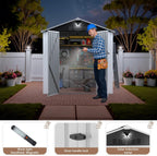 8X6 FT Outdoor Storage Shed, Metal Garden Shed - Tool Storage Sheds with Lockable Doors, Waterproof Outside Storage Building for Backyard, Patio (White; Floor Not Included)