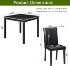 KEIKI 5-Piece Standard Height Dining Table Set with Square Table and 4 Upholstered Chair, for 4 Person, Classic Crystal Decoration Wood Table Set, Easy Assembly, for Kitchen, Dining Room, Black