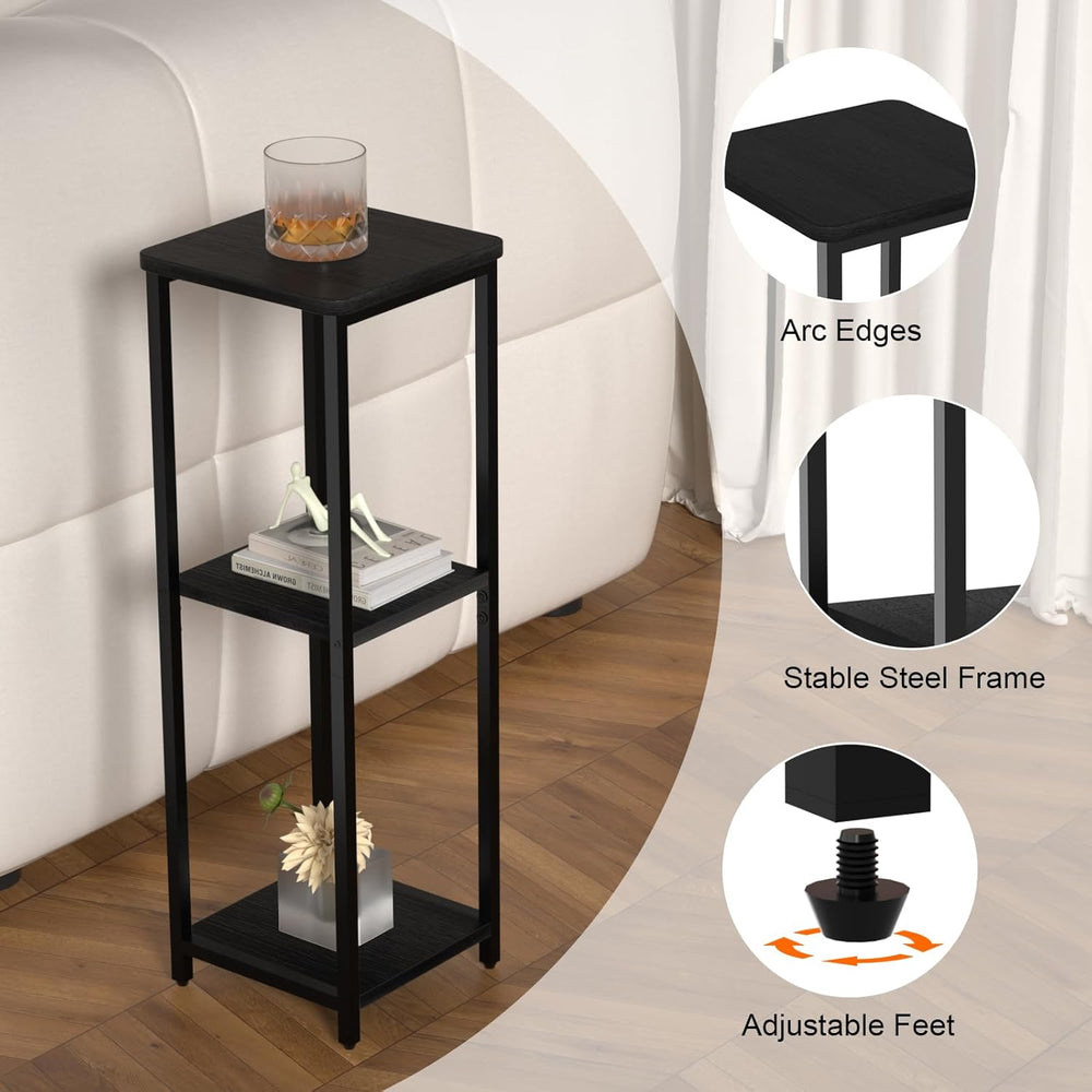 10" Wide Square Drink Table with Adjustable Feet - 3-Tier Small Side Tab...