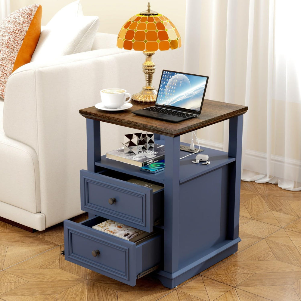 MUUEGM 18" End Tables for Living Room Farmhouse Night Stand with Chargin...