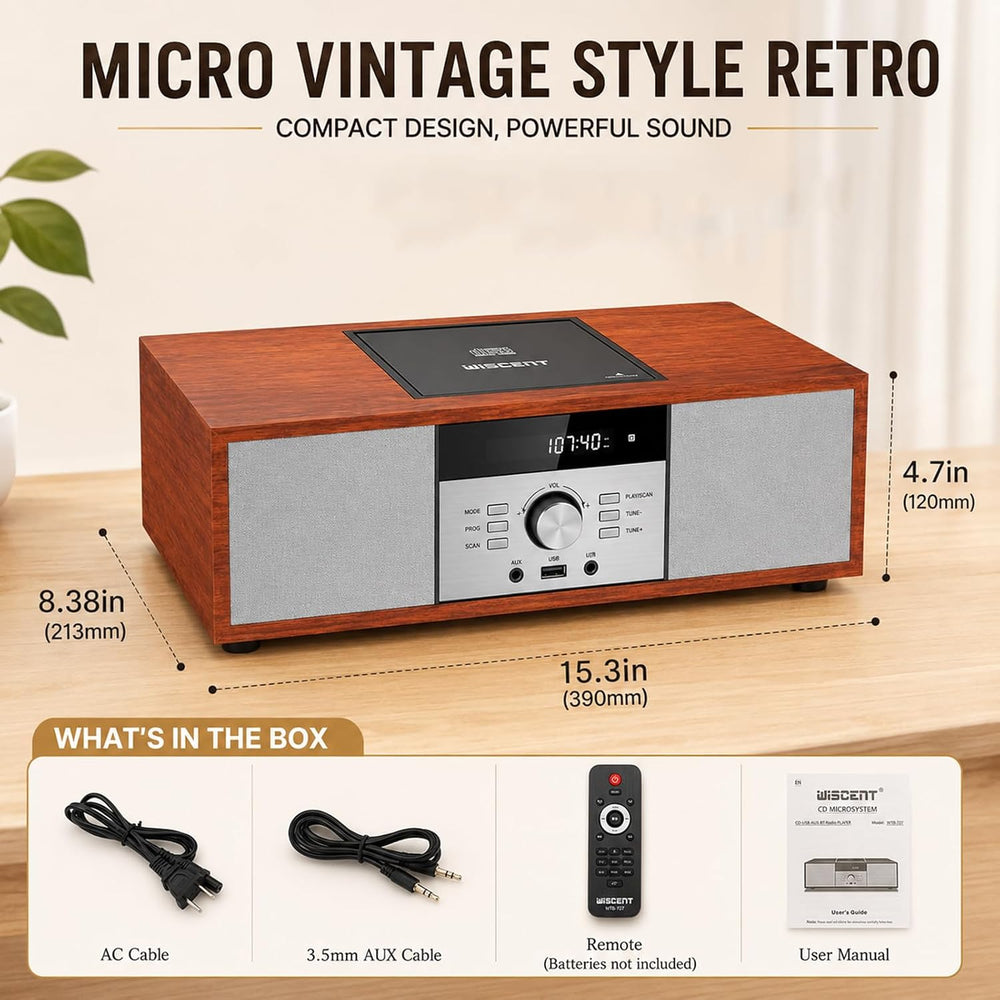 Nostalgic Bluetooth Stereo System for Home, WISCENT Vintage Micro HiFi System...