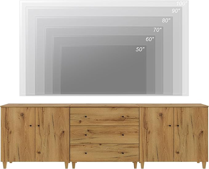 WAMPAT TV Stand Cabinets for 100+ Inches TVs, 3-in-1 Wood Media Console Table with Doors and Drawers, Modern Highboy Entertainment Center with Storage for Living Room Bedroom, Oak Brown