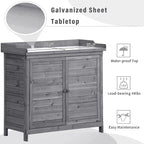 Merax Outdoor 39" Potting Bench Table, Rustic Garden Wood Workstation, Storage Cabinet with 2-Tier Shelves and Side Hook, Grey