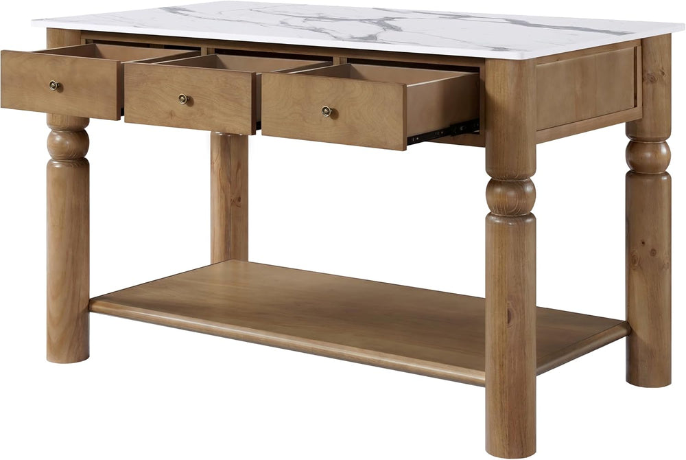 Christopher Knight Home Athen Wooden Kitchen Island with Storage & Marble...