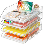 YKLSLH 4 Tier Paper Organizer Letter Tray - Acrylic Stackable Desk File Organizer, Clear Paper Sorter Office Organizer for Letter/A4, Office File Ipad Books Notes Etc