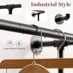 Wall Clothes Rack, Industrial Pipe Clothing Rack for Hanging Clothes, Wall Mounted Heavy Duty Space Saving Garment Racks, Multi-Purpose Clothing Hanging Rods for Closet Storage, Black